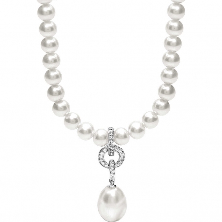 Ambrosia necklace silver with pearls and central with white zircons and pendant pearl
