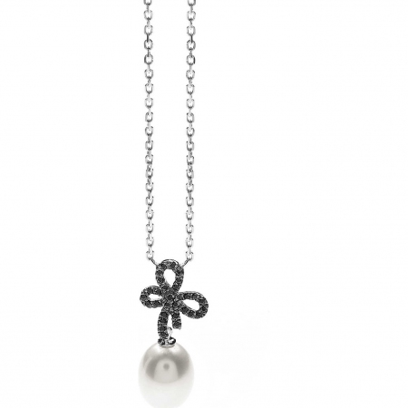 Ambrosia necklace in silver with butterfly with black zircons and pearl