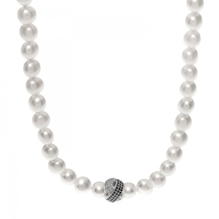 Collana Ambrosia argento con perle e centrale due anelli intrecciati