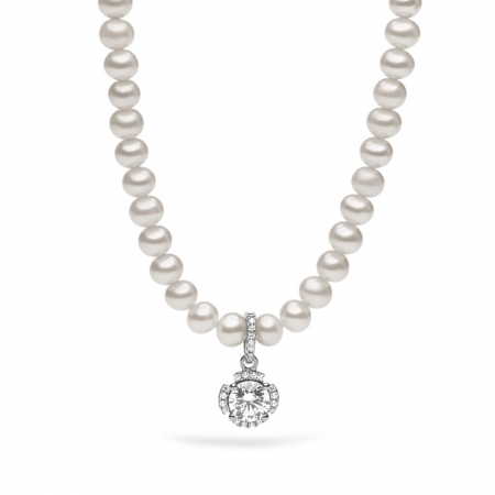 Collana Ambrosia argento di perle con pendente punto luce e perla