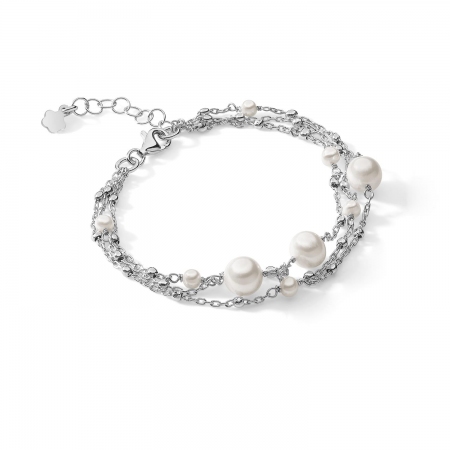 Ambrosia bracelet in three-thread silver with pearls of various sizes