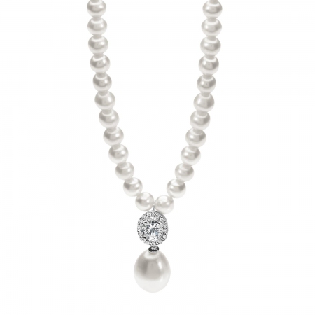 Ambrosia necklace in gold with cultured pearls and central with zircon
