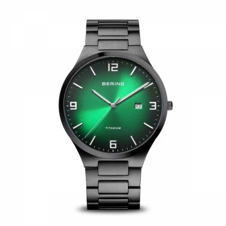Black titanium Bering watch with dark green dial