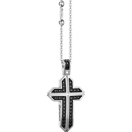 White gold Zancan necklace with cross pendant with black diamonds