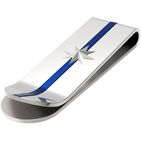 Zancan polished steel money clip with blue and wind pink stripe