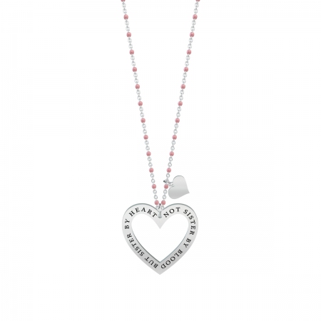 Collana kidult in acciaio con palline rosa con cuore pendente (but sister heart not sister byblood)