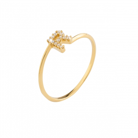 Gold Rebecca ring with diamond R initial