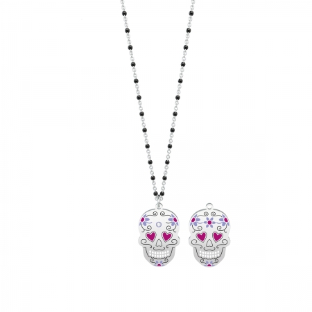 Black ball Kidult necklace with skull-shaped pendant