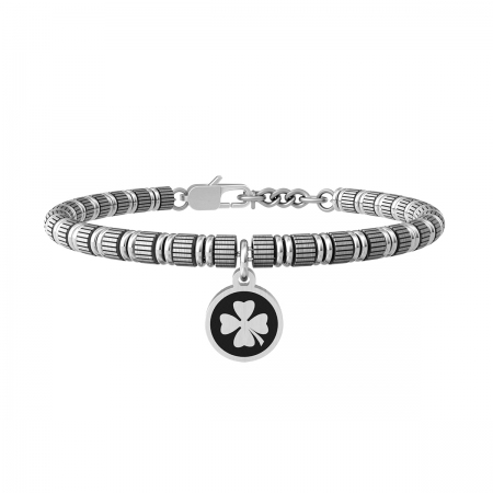 Tubular kidult bracelet with pendant with four-leaf clover logo