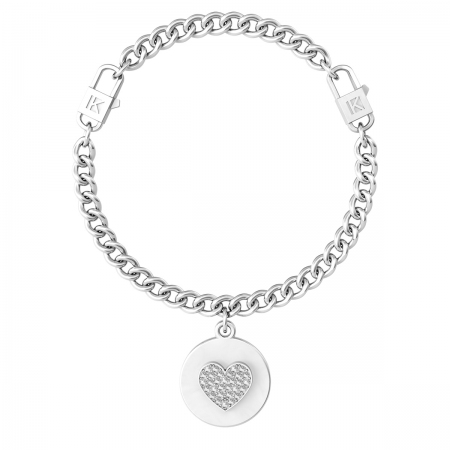Chain-shaped kidult bracelet with pendant with heart and zircons