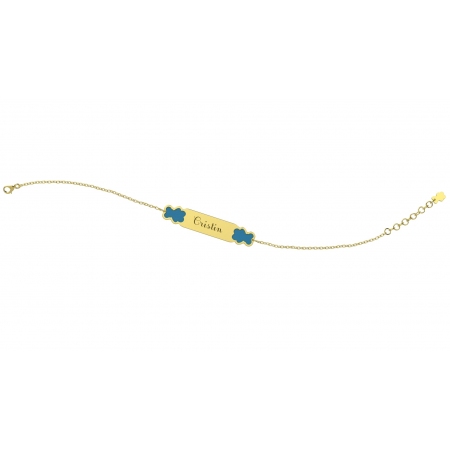 Bracciale Nanàn in oro 9 kt  con piastrina centrale e orsacchiotti smaltati di azzurro