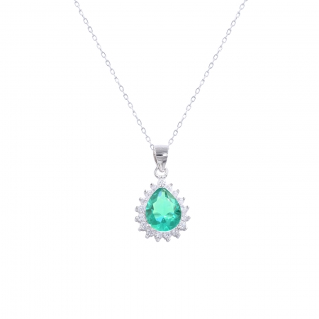 Collana Fogi in argento 925 con ciondolo a cuore e zircone colore smeraldo