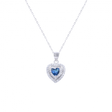 Collana Fogi in argento 925 con ciondolo a cuore e zircone blu