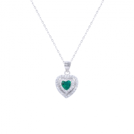 Collana Fogi in argento 925 con ciondolo a cuore e zircone verde smeraldo