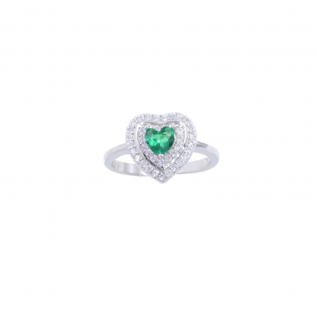 Anello Fogi a cuore con zirconi e pietra colore smeraldo