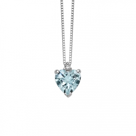 Collana Donnaoro con pendente a cuore di acquamarina e diamante