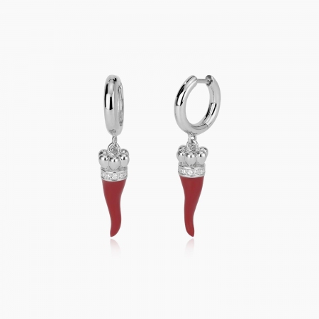 Orecchini Mabina in argento con pendente cornetto rosso