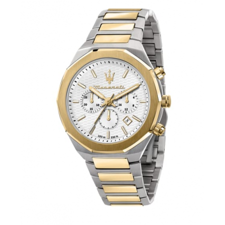Orologio Maserati Stile Cronografo cinturino dorato quadrante bianco e oro