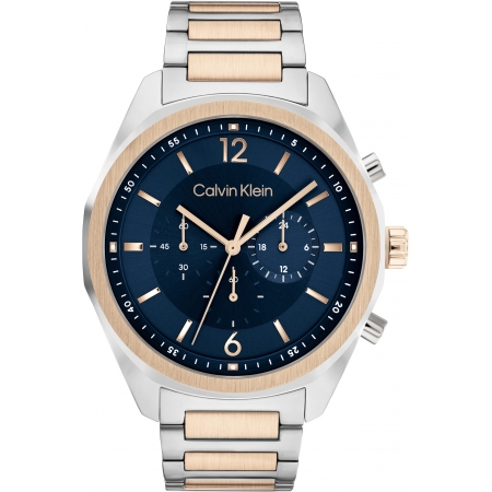 Orologio cronografo Calvin Klein uomo con cinturino bicolore in acciaio e quadrante blu