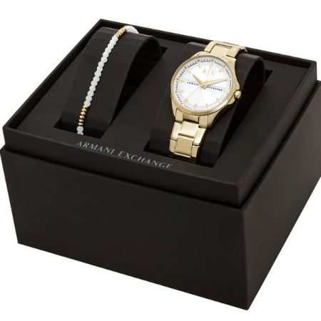 Set Armani Exchange orologio e bracciale donna in acciaio dorato