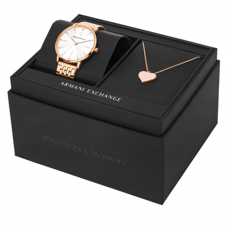 Set Armani Exchange orologio e collana donna in acciaio rosè
