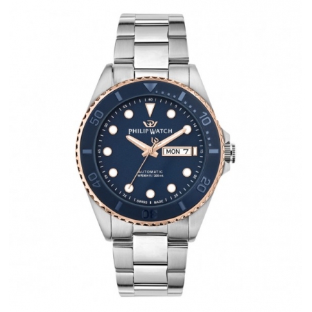 Orologio Philip Watch automatico in acciaio con ghiera blu e dettagli rosè