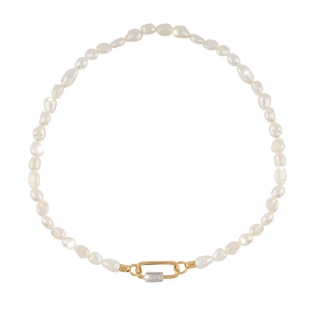Collana Rebecca di perle bianche con chiusura dorata con cilindro di zirconi