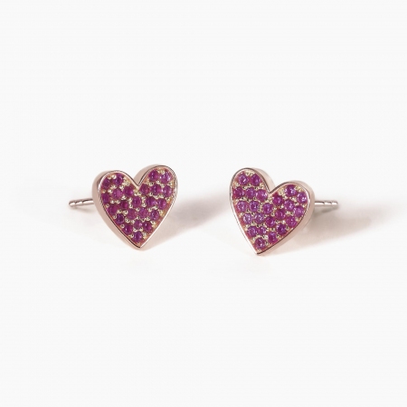 Orecchini Mabina in argento rosè a forma di cuore con zirconi fucsia