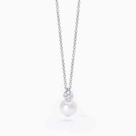 Collana Mabina in argento con fiore con zirconi e perla pendente