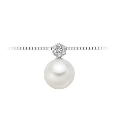 Collana Donnaoro in oro bianco con perla e fiore di diamanti ct0.05