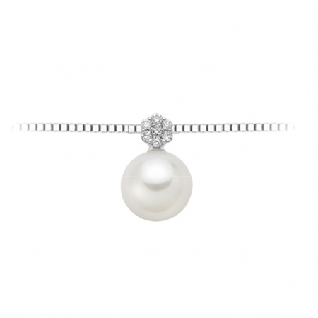 Collana Donnaoro in oro bianco con perla e fiore di diamanti ct0.03