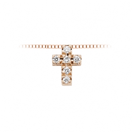 Collana Donnaoro in oro rosa con croce con diamanti bianchi