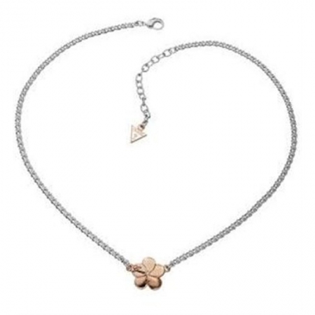 Guess steel necklace with flower pendant with zircon.