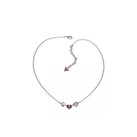 Steel Guess necklace with three hearts with zircons and enamelled