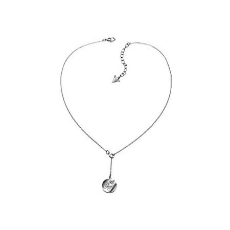 Steel Guess necklace with round pendant with zircons