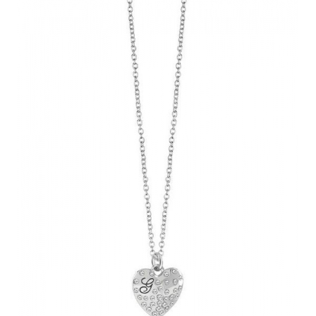 Steel Guess necklace with heart pendant with zircons set