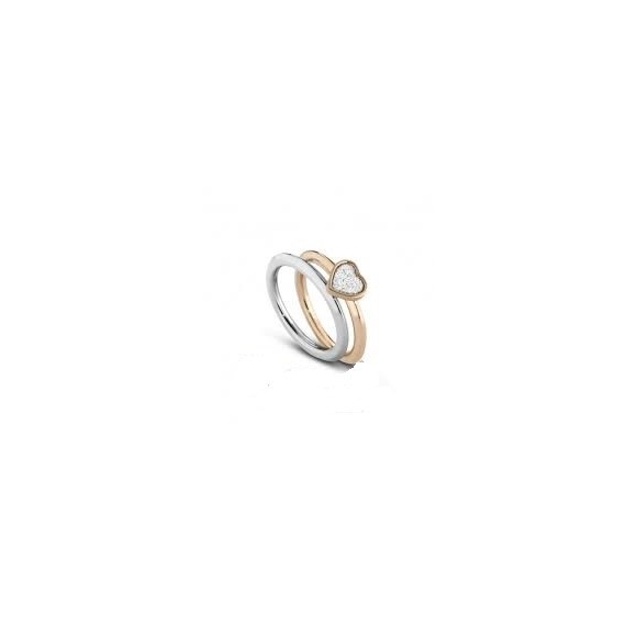 Doppio anello Ops in acciaio colore argento e oro con simboli