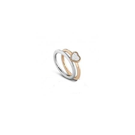 Doppio anello Ops in acciaio colore argento e oro con simboli