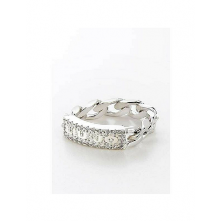 Silver Liu Jo ring with soft chain base and logo plate with zircons