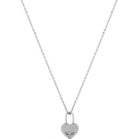 Steel Guess necklace with zircon padlock heart