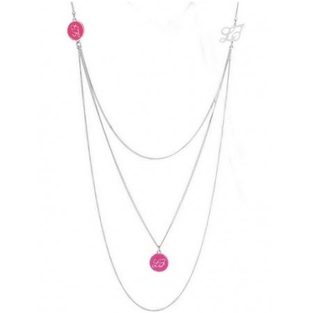 Brass Liu Jo necklace with triple chain and fuchsia medal