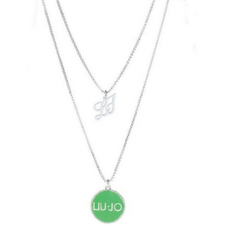 Double chain brass liu jo necklace with round medal and plate