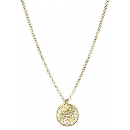 Chain brass liu jo necklace with round medal with butterflies.