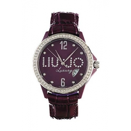 Liu Jo watch with hammered leather strap and zircons on the bezel