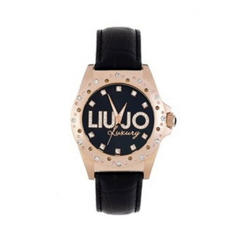 Liu Jo watch with hammered black leather strap and rose case