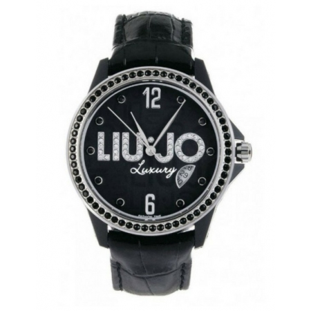 Liu Jo watch with hammered leather strap and zircons on bezel