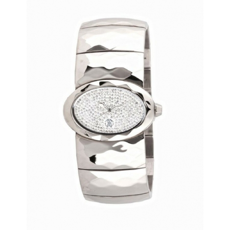Oval Roberto Cavalli case with zircons and steel strap