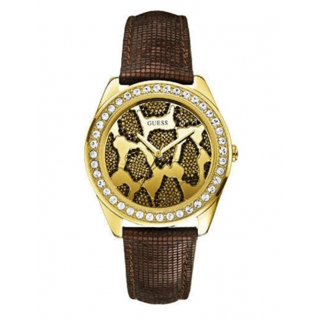 Guess leather watch with zircons and spotted effect case inside