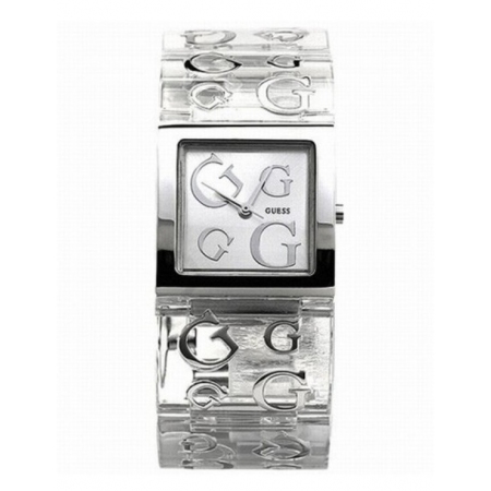 Guess watch with plexiglasss strap and steel case