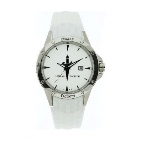 Cesare Paciotti watch with white rubber strap and steel case